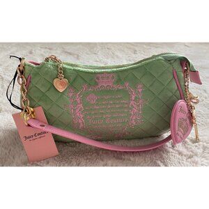 Juicy Couture Juicy Tale Shoulder Bag Retro Green Pink Quilted Bag Purse NEW